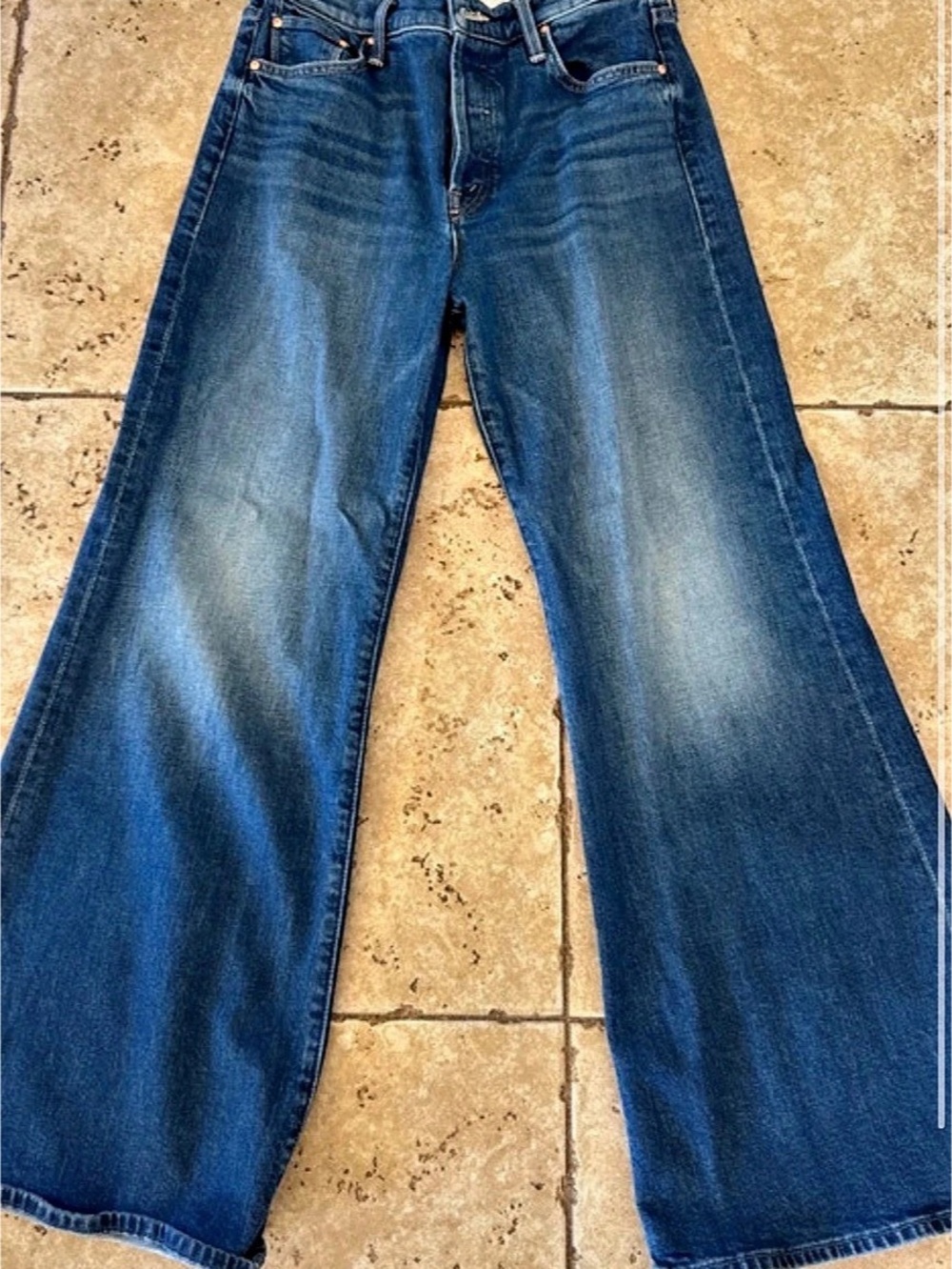 Mother Lil' Tomcat Roller Skimp Flare Jeans in Blue Waist 28
